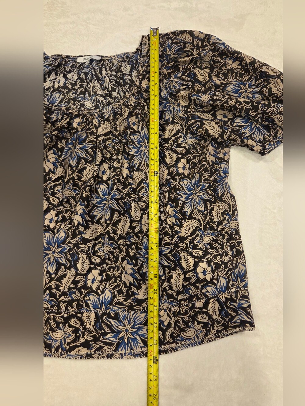 Madewell Floral Puff-Sleeve Peasant Top in Brown and Blue,Suze XL - Picture 14 of 16